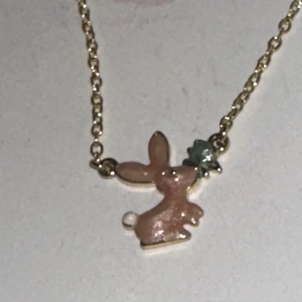 Gold Pink Bunny Necklace